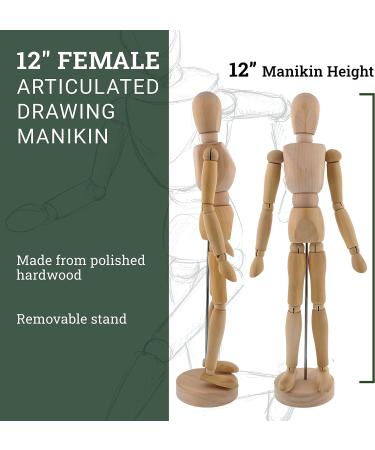 US Art Supply 12 Female Drawing Manikin with Flexible Body and Base - Ideal for Human Figure Sketching - Buy Online on GoSupps.com