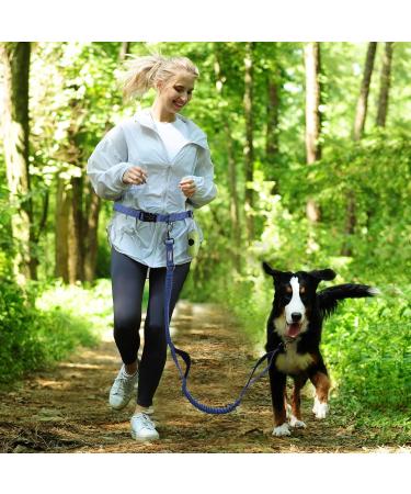 Vivaglory Free-Handed Dog Leash - Double Anti-Shock Bungees & Padded Handles | Reflective Waist Running Leash for Medium & Large Dogs | Adjustable 83-147cm Navy/Black - Buy Online on GoSupps.com