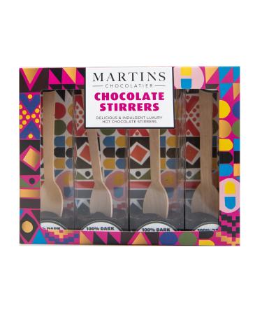 Martin's Chocolatier 100% Dark Chocolate Stirrers Set of 2 | Hot Chocolate Spoons with Marshmallows | Flavored Chocolate Dri