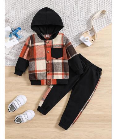 Qiraoxy Toddler Baby Boy Plaid Hoodie Sweatshirt Outfit Set, 1-2 Years Brown - Buy Online on GoSupps.com