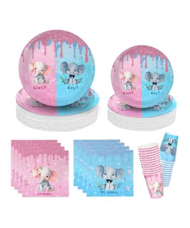 104PCS Gender Reveal Party Decoration Gender Reveal Party Supplies Serve 26 Boys Girls Blue Pink Gender Reveal Party Tableware Set with Disposable Paper Plates Napkins Cups for Gender Reveal Party