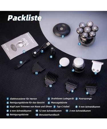 5-in-1 Electric Shaver for Men - Professional Bald Head Shaver with 7 Rotating Heads Waterproof & Wireless Rechargeable Care Kit - Buy Online on GoSupps.com