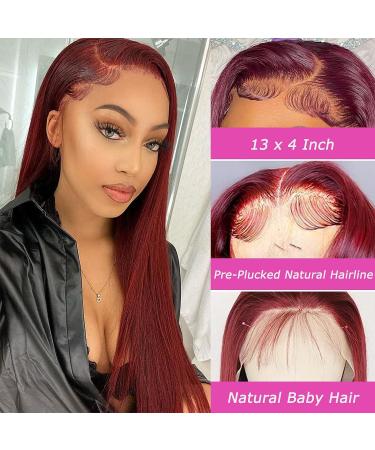 ULRICA 13x4 HD Lace Front Burgundy Wig - Pre Plucked Wine Red Straight Human Hair 150% Density - Buy Online on GoSupps.com