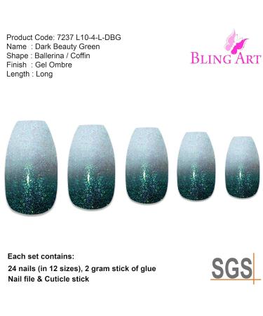 Bling Art False Nails - Black Gel Ombre Ballerina Coffin | 24 Long Artificial Nails with Glue - International Shipping Available - Buy Online on GoSupps.com