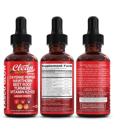 Clean Nutra Cayenne Pepper Drops Supplement Liquid + Hawthorn Berry Vitamin D3 K2 Beet Root Powder Ceylon Cinnamon Turmeric Curcumin Organic Panax Ginseng Berberine Extract 1 Pack - Buy Online on GoSupps.com