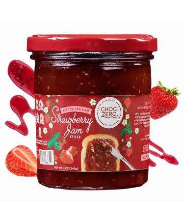 ChocZero's Keto Strawberry Jam Preserves - No Sugar Added, Low Carb, Keto Friendly, Fruit Spread Alternative, Perfect Jelly for Bread, Gluten Free, Naturally Sweetened with Monk Fruit (1 jar, 12 oz)