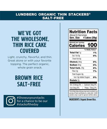 Organic Lundberg Thin Stackers Brown Rice Cakes (6oz, Pack of 6) - Gluten-Free, Vegan, Healthy Snack, Salt-Free - Buy Online on GoSupps.com