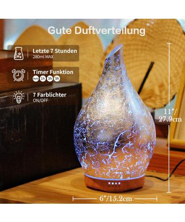 Porseme 280ml Hand-Blown Aroma Diffuser - Ultrasonic Cool Mist Humidifier with 7 Color-Changing LEDs | BPA Free | Perfect for Yoga Spa & Apartments - Buy Online on GoSupps.com