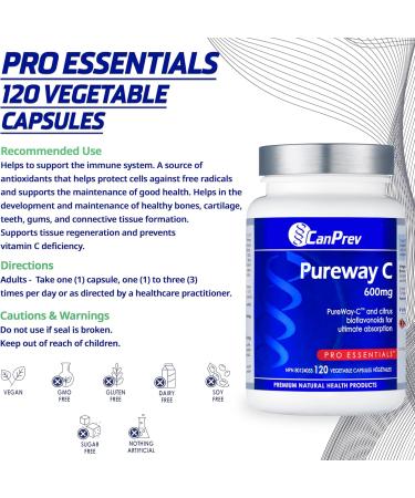 CanPrev Pureway C 600mg Advanced Formula 120 V-Caps - Enhanced Absorption Vitamin C Ascorbic Acid with Citrus Bioflavonoids - Supports Well-Being and Vitality - Buy Online on GoSupps.com