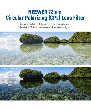 NEEWER 72mm Polarizer Filter with Nano Coating - Reduce Glare, Enhance Contrast, Reduce Reflection - HD Optical Glass - Ultra Slim Frame - CPL Filter - Buy Online on GoSupps.com