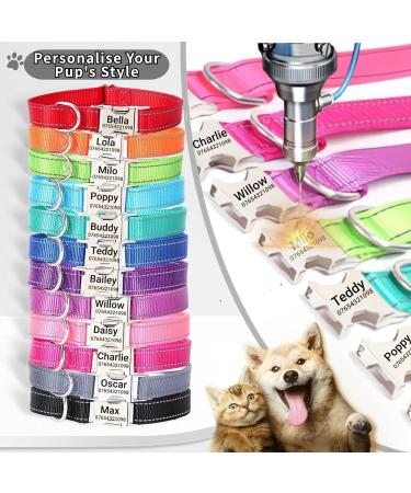 Personalised Reflective Dog Collar with Engraved Metal Buckle - Custom Name Plate - Adjustable - Dark Blue - Small (S) Neck 30-40cm Width 1.5cm - Buy Online on GoSupps.com