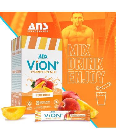 ViON+ Hydration Mix Peach Mango - Sugar-Free Electrolyte Powder with 8 Essential Vitamins - 20 On-the-Go Stick Packs for Hydration Energy & Recovery - Natural Flavors & No Artificial Colors or Dyes - Buy Online on GoSupps.com