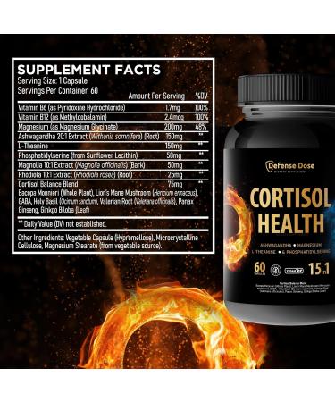 15 in 1 Cortisol Supplement for Women Men - Reduce Lower Control Cortisol - High Cortisol Reducer Blocker - Support Stress Mood Rest Adrenal Calm Relax w Ashwagandha L-Theanine Magnesium 60 Count (Pack of 1) - Buy Online on GoSupps.com