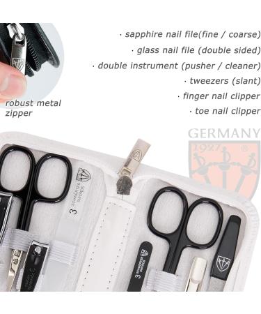 3 Swords Germany - brand quality 8 piece manicure pedicure grooming kit with glass nail file (506) WHITE - TOOLS BLACK LAQUERED - Buy Online on GoSupps.com