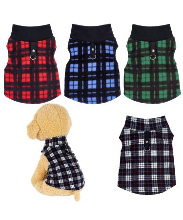 Rbenxia 4 Pieces Buffalo Plaid Dog Sweaters with Leash Ring Soft Fleece Vest Dog Pullover Warm Jacket Pet Dog Clothes Winter Dog Outfits for Small Puppy Cat Pets Medium