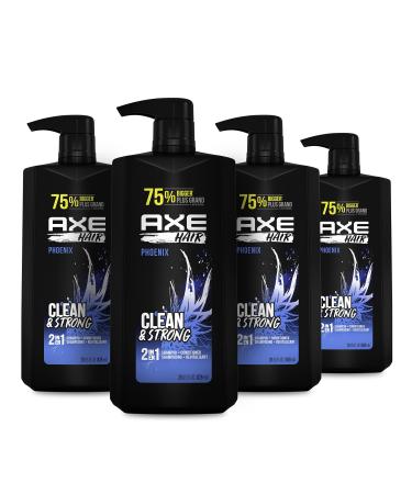 AXE Wash and Care for Clean and Strong Hair Phoenix 2-in-1 Shampoo and Conditioner Crushed Mint and Rosemary 100 percent Recycled Bottle 28 oz 4 Pack