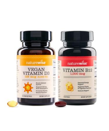 NatureWise 1 Vegan Vitamin D3 5000iu + Organic Olive Oil - 60 Mini Softgels 60-Day Supply + 1 Vitamin B12 1000 mcg - Gluten-Free Non-GMO - 60 Softgels 60-Day Supply