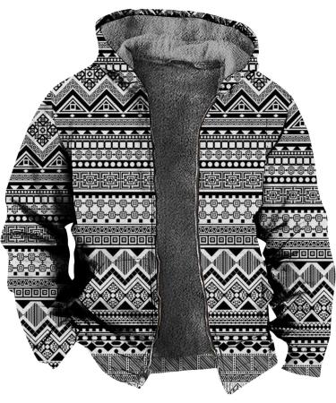 Yihaojia Men/Womens Western Aztec Print Fleece Jacket Vintage Print Sherpa Fleece Lined Short Jackets Zip Up Hoodie Winter Gray#23 Medium - Buy Online on GoSupps.com