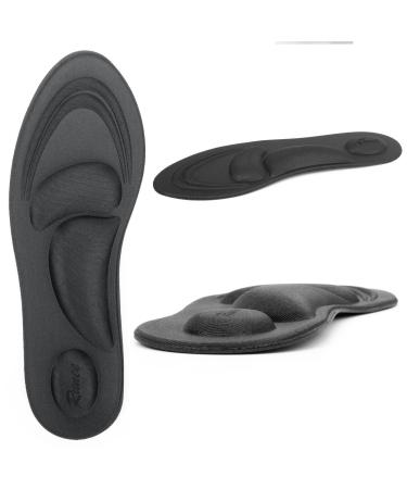 Runee Memory Foam Comfort Insole - Help Against Plantar Fasciitis and Foot Pain. Cushioning Metatarsal  Arch Support and Heel Support (Black  Large) Black Large