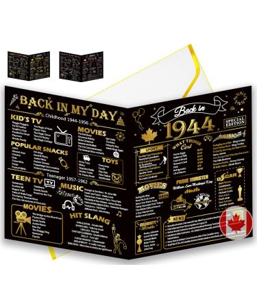 80th Birthday Card Jumbo 80th Anniversary Card CANADA 25x20cm Back in 1944 Gilding Happy 80th Birthday Card for Woman Men Funny 80 Birthday Gifts for Wife Husband Him Her Back in 1944 Shiny Gold