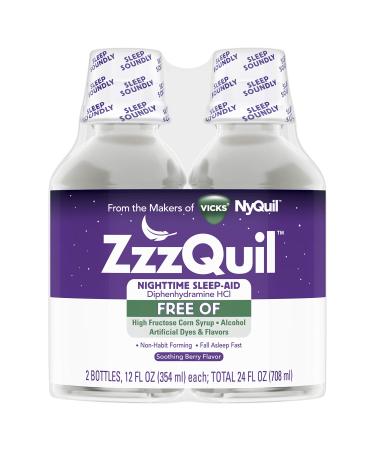 Vicks ZzzQuil Nighttime Sleep Aid Liquid Free of Alcohol & Artificial Dyes Soothing Berry Flavor 12 Fl Oz 2 ct