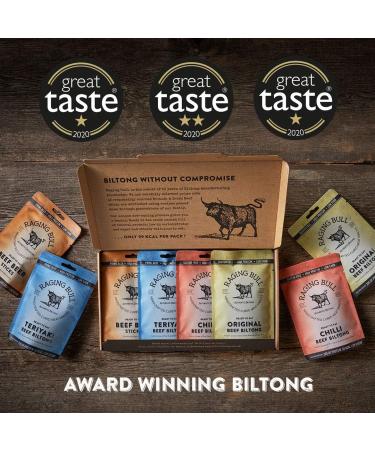 Raging Bull Teriyaki Biltong - Traditional South African Beef Jerky | High Protein & Low Carb Snack | 250g Bag - Buy Online on GoSupps.com