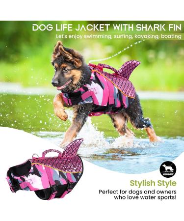MIGOHI Shark Fin Dog Life Jacket - Reflective Camo Vest for Small Dogs, Pet Safety Lifesaver with Rescue Handle for Swimming and Boating - Buy Online on GoSupps.com