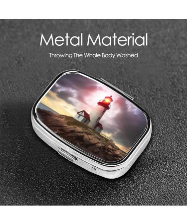 Lighthouse Printing Small Pill Case - 2 Compartment Cute Travel Pill Box Organizer for Pocket & Purse | Ideal Travel Gift - Buy Online on GoSupps.com