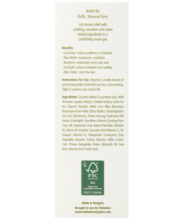 Eminence Organic Skincare Cucumber Eye Gel 1.05 fl. oz. - Hydrating under eye treatment - Buy Online on GoSupps.com