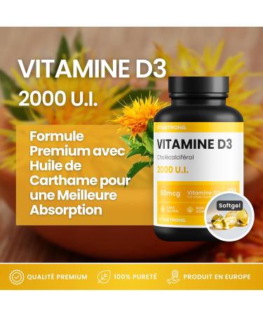 Vitamin D Vitastrong | 2000 IU Vitamin D3 | Highly Dosed Vitamin D | Contributes to Normal Functions of the Immune System | Vitamins for Bone Muscle Functions - Buy Online on GoSupps.com