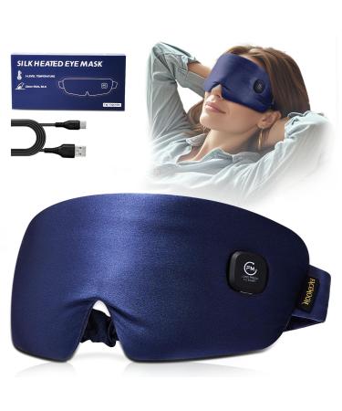 Silk Cordless Heated Eye Mask for Dry Eyes Warm Eye Compress Moist Heat Eye Heating Pad for Dry Eyes Electric Eye Mask for Stye Treatment Silk Sleep Mask for Travel Washable Rechargeable Blue Navy Blue