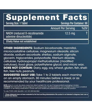 Energy NADH - NAD Booster (12.5 mg 90 Tablets) for Enhanced Energy Mental Clarity & Alertness | Gluten & Dairy Free Vegetarian Unique Absorption Matrix - Buy Online on GoSupps.com