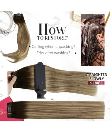 Moresoo Real Human Hair Balayage Clip in Extensions - Brown to Chestnut Brown with Blonde Highlights, 24 Inch, 7 Pieces/120g - Buy Online on GoSupps.com