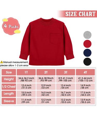 Cooraby 4 Pack Toddler Boys' Long-Sleeve Shirts - 3T Cotton Thermal Tops in Black, Gray, Burgundy, Navy Blue - Buy Online on GoSupps.com