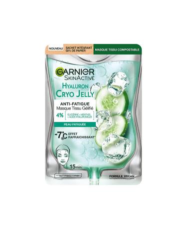 GARNIER Skin Active - Hyaluron Cryo Jelly Gel Face Mask - Anti-Fatigue & Refreshing Effect - Glycerin Menthol & Hyaluronic Acid - Vegan & Cruelty Free - Tired Skin - x1