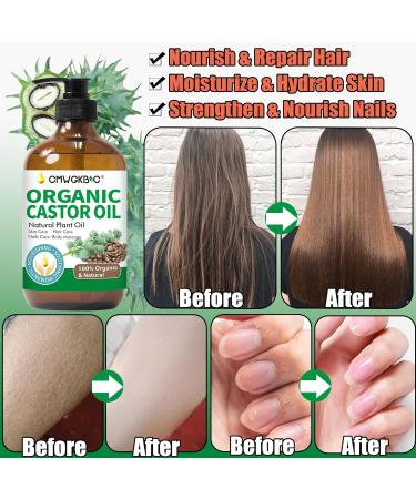 Organic Cold Pressed Castor Oil for Hair Growth Face Eyelashes & Nails - Natural Massage Oil for Skin Stimulating Growth - Buy Online on GoSupps.com