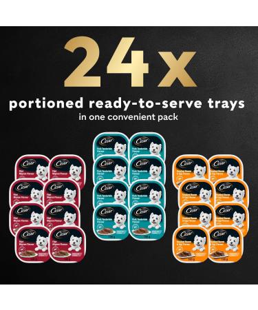 CESAR Classic Loaf in Sauce Adult Wet Dog Food Mealtime Variety Pack with 8 Filet Mignon Flavour 8 Pork Tenderloin Flavour & 8 Smoked Bacon & Egg Flavour 24x100g Trays Dog Food Mealtime Variety Pack 100 g (Pack of 24) - Buy Online on GoSupps.com