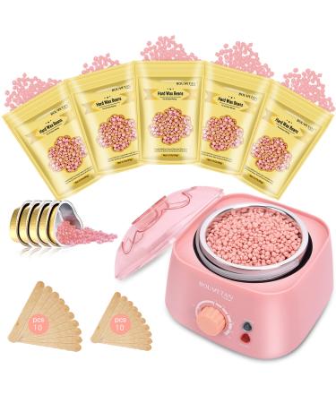 At Home Waxing Kit for Women, Bouvetan Wax Warmer for Hair Removal with 17.5oz Hard Wax Beads, Hard Wax Warmer Kit for Face Eyebrow Armpit Arms Legs Bikini, Wax Kit for Hair Removal with 20 Wax Sticks 5Rose