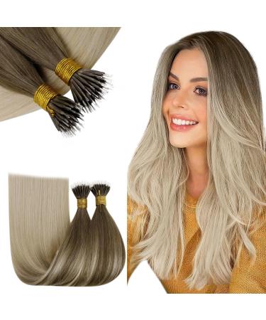 RUNATURE Nano Ring Hair Extensions Real Human Hair Blonde Balayage Brown Remy Nano Human Hair Extensions Blonde Nano Tip Extensions 22 Inch 50g 22" A-Nano-#BA8/60