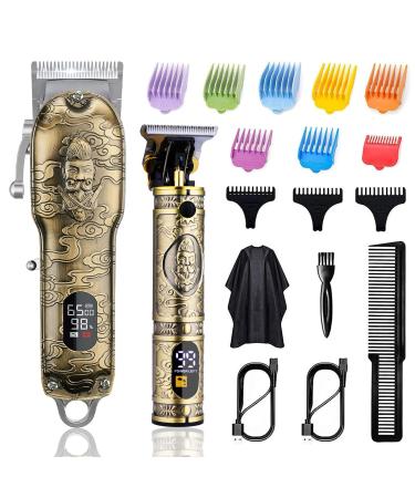 Soonsell Hair Clippers for Men T-Blade Trimmer Set,Man Professional Cordless Barber Clippers Set ,Blade Close Cutting Beard Trimmer ,LCD Display(Gold)