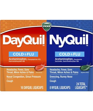 Vicks DayQuil & NyQuil Combo Pack Cold & Flu Medicine - 24 Count - Powerful Relief for Headache, Fever, Sore Throat & Cough - Daytime & Nighttime Formula - Buy Online on GoSupps.com