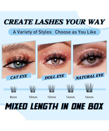 KevKev Lash Clusters 192 Pcs - Mixed Styles for DIY Eyelash Extensions - Thin Band & Soft Lashes - Autumn & Winter D-Mix (8-16mm) - Buy Online on GoSupps.com