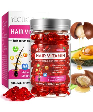 Hair Vitamin Serum Oil Capsule Hair Treatment Serum with Vitamins A C E Pro B5 and Argan Macadamia Avocado Oils No Rinse and Safe for All Hair For Men & Women(60PC)