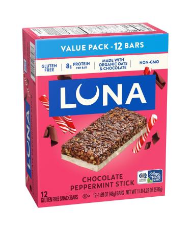 LUNA Bar - Chocolate Peppermint Stick Flavor - Gluten Free Snack Bars - Non-GMO - Protein Bars - Made with Organic Oats - Value Pack (12 Pack) - Buy Online on GoSupps.com