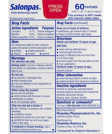 Salonpas Pain Relieving Patches 60 Count - New Edition | Fast Relief for Aches and Pains - Buy Online on GoSupps.com