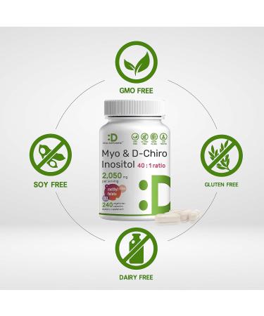 Myo-Inositol & D-Chiro Inositol Capsules - 240 Veggie Capsules with Folate, Vitamin D3 & Vitex Complex for Hormonal, Ovarian & Liver Support - Buy Online on GoSupps.com