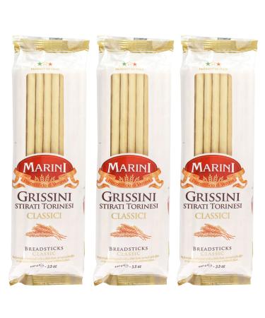 Marini Classic Italian Breadsticks - 3 Pack - Grissini Stirati Torinesi - Product of Italy Classic - 3 Pack