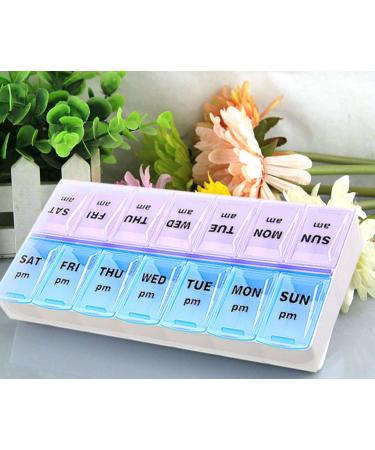14 Compartments Pill Organizer Box - Weekly AM/PM Classic Pill Planner Purple & Blue - Order Internationally - Buy Online on GoSupps.com