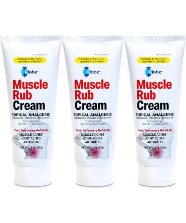 (3 Pack) Globe Ultra Strength Greaseless Muscle Rub Cream (3 oz). Compare to The Active Ingredients of Greaseless Bengay 10% Menthol & 15% Methyl Salicylate (3 Pack) - Buy Online on GoSupps.com
