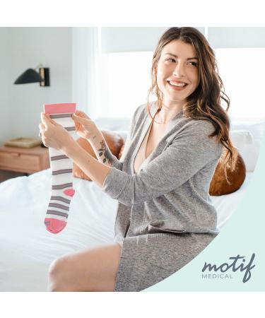 Maternity Compression Socks | Gray & Pink Stripes | Large-X-Large | Must-Have Pregnancy Item by Motif Medical - Buy Online on GoSupps.com